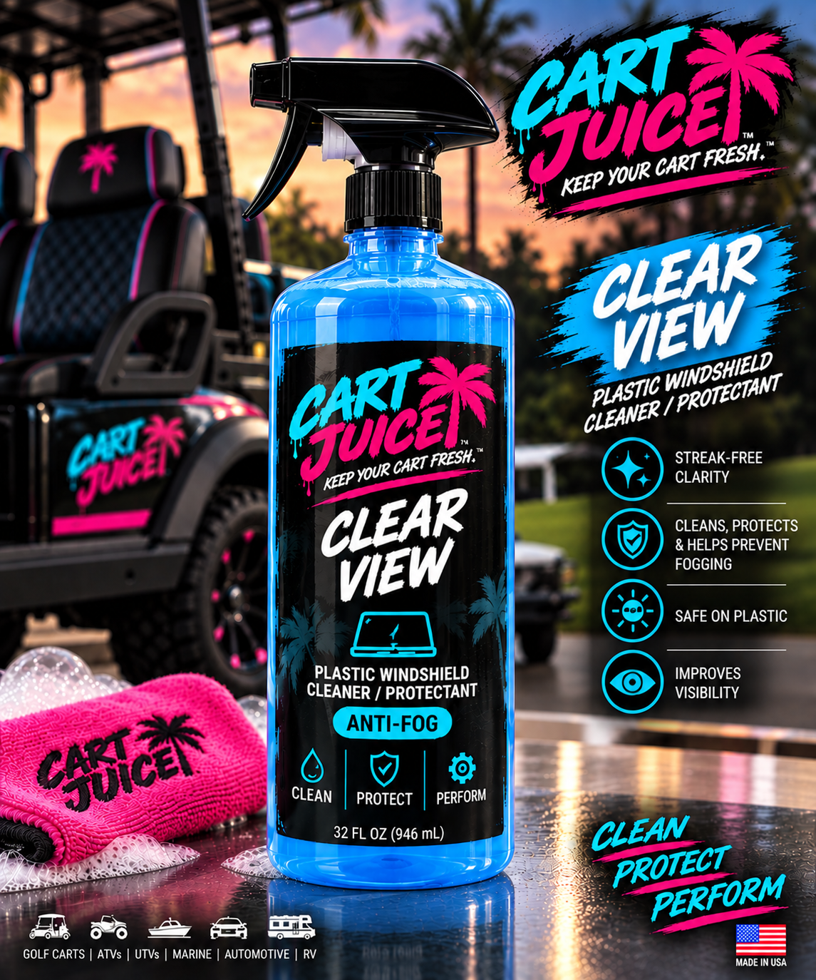 CLEAR VIEW — Plastic Windshield Cleaner & Protectant with Anti-Fog